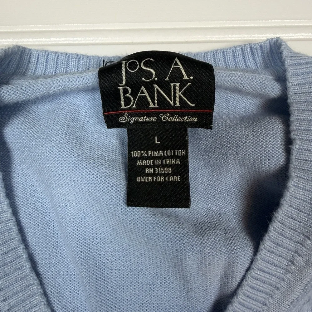 Jos A Bank Signature Collection V-Neck Sweater Men's Large Blue Pima Cotton‎ GUC